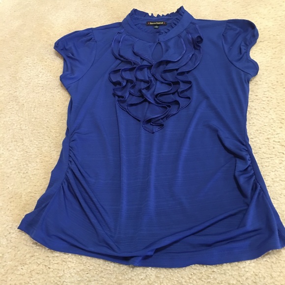 Heart Soul blue Keyhole Ruffle Front Bodycon Blouse Top Size XL - Picture 6 of 16